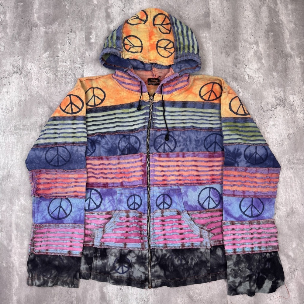 Rising International Nepal Hoodie Jacket Womens XXL Full Zip Hippie Boho Gypsy